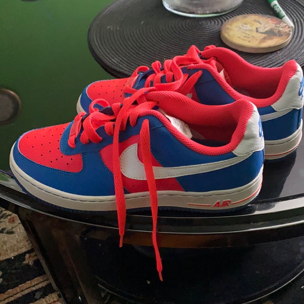 Neon blue and pink air force ones